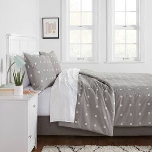 Room Essentials - King Cotton Blend Sateen Duvet Cover and Sham Set  Gray/White